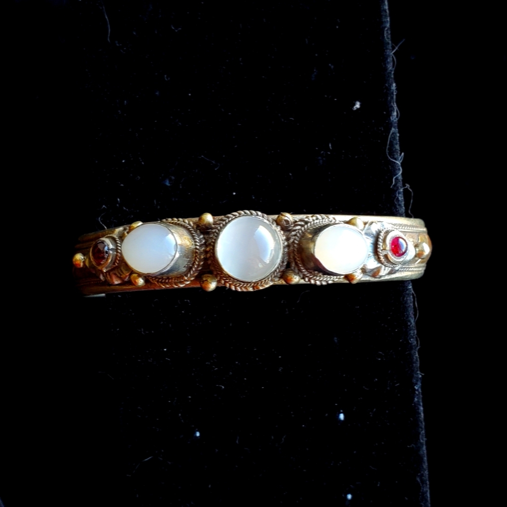 Moonstone and Garnet Cuff Bracelet